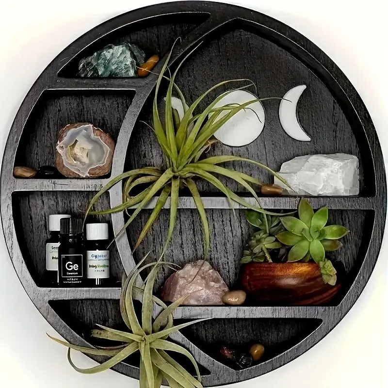 Wooden Moon Rack Crystal Display Stand, Bohemian Home Decor, Living Room Kitchen Bathroom Bedroom Storage, Decor Organizer, Festival Decoration, Collectibles Shelf Rack