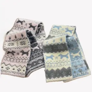 Fair Isle Style Cute Cat Double-Sided Knitted Scarf for Women – Cozy Autumn Winter Retro Pattern, Warm Windproof Soft Knit Wrap, Versatile Daily & Outdoor Cold-Weather Accessory