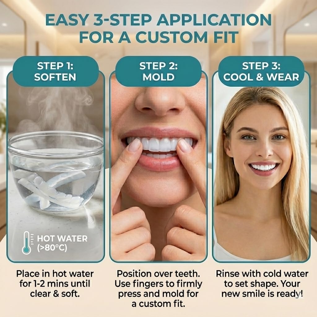【VALUE 3 PACK】 Instant Whitening Teeth Cover Hide Wide Tooth Gaps Cosmetic Moldable Smile Veneers Reusable Washable Oral Care Accessory  Men Women Daily Kit