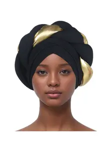 Cross-border African Muslim Casual Fashion Color Matching Twist Headscarf Hat Forehead Cross Thick Braid Women's Pullover Turban Hijab