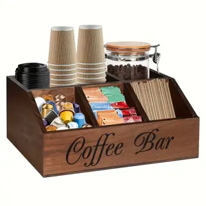 A Premium Coffee Storage BoxPremium Coffee Bar Storage Box, 5-Slot Coffee Organizer for Countertop, Wooden Coffee Pod Holder for Nespresso K-Cup, Coffee Bar Accessories Organizer