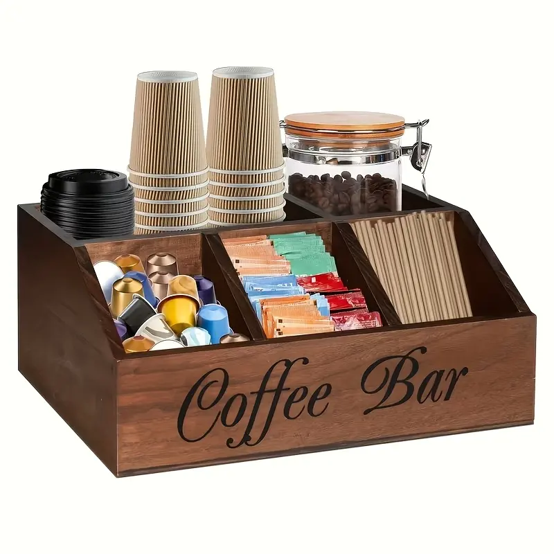 A Premium Coffee Storage BoxPremium Coffee Bar Storage Box, 5-Slot Coffee Organizer for Countertop, Wooden Coffee Pod Holder for Nespresso K-Cup, Coffee Bar Accessories Organizer