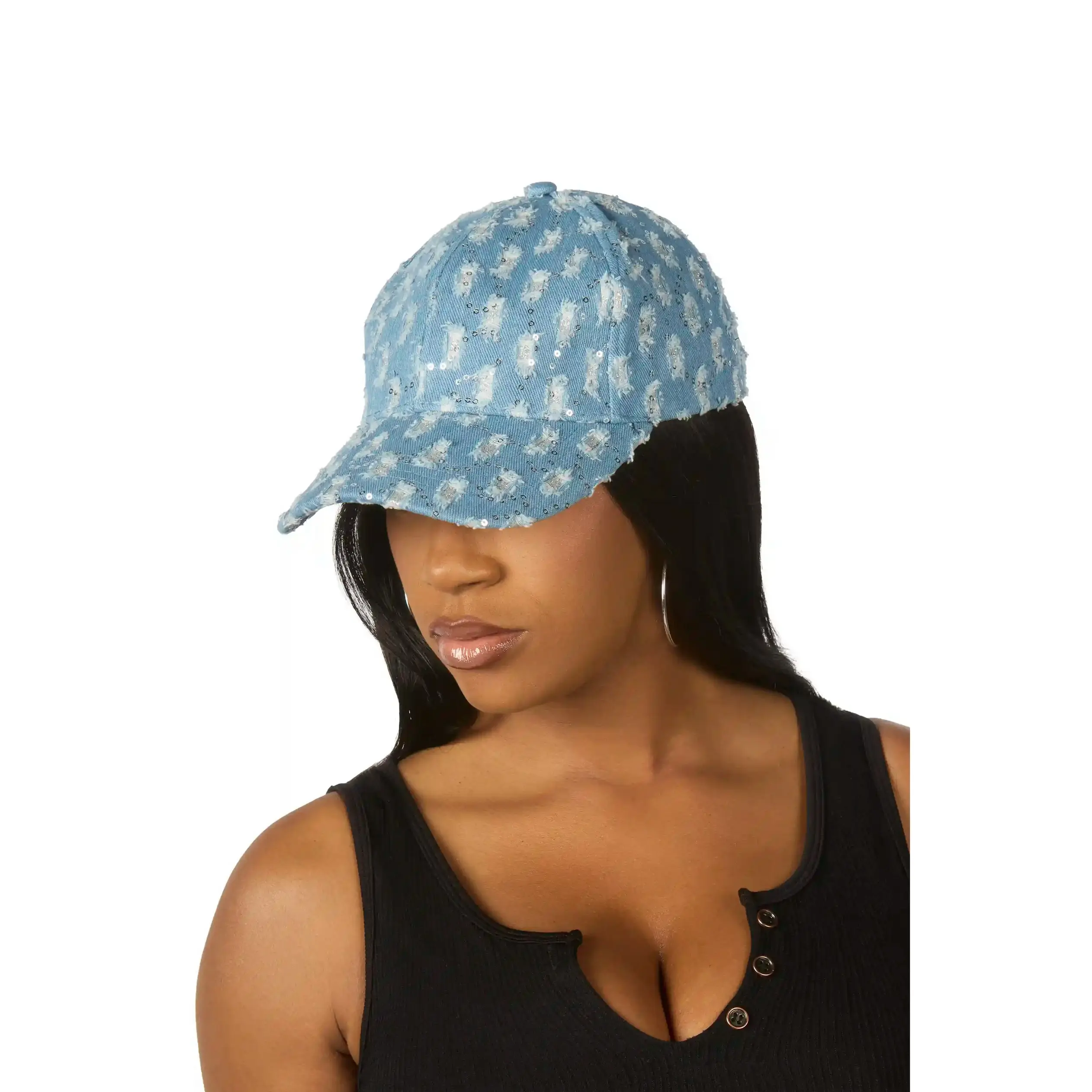 Markia Light Denim Rhinestone Trucker Hat