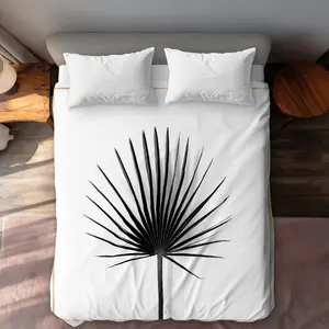 Begin Home Decor C1DCQSW0ZIJD13 Cabbage Palm Leaf Gold Lines Queen Size Duvet Cover - Minimalist Home Decor