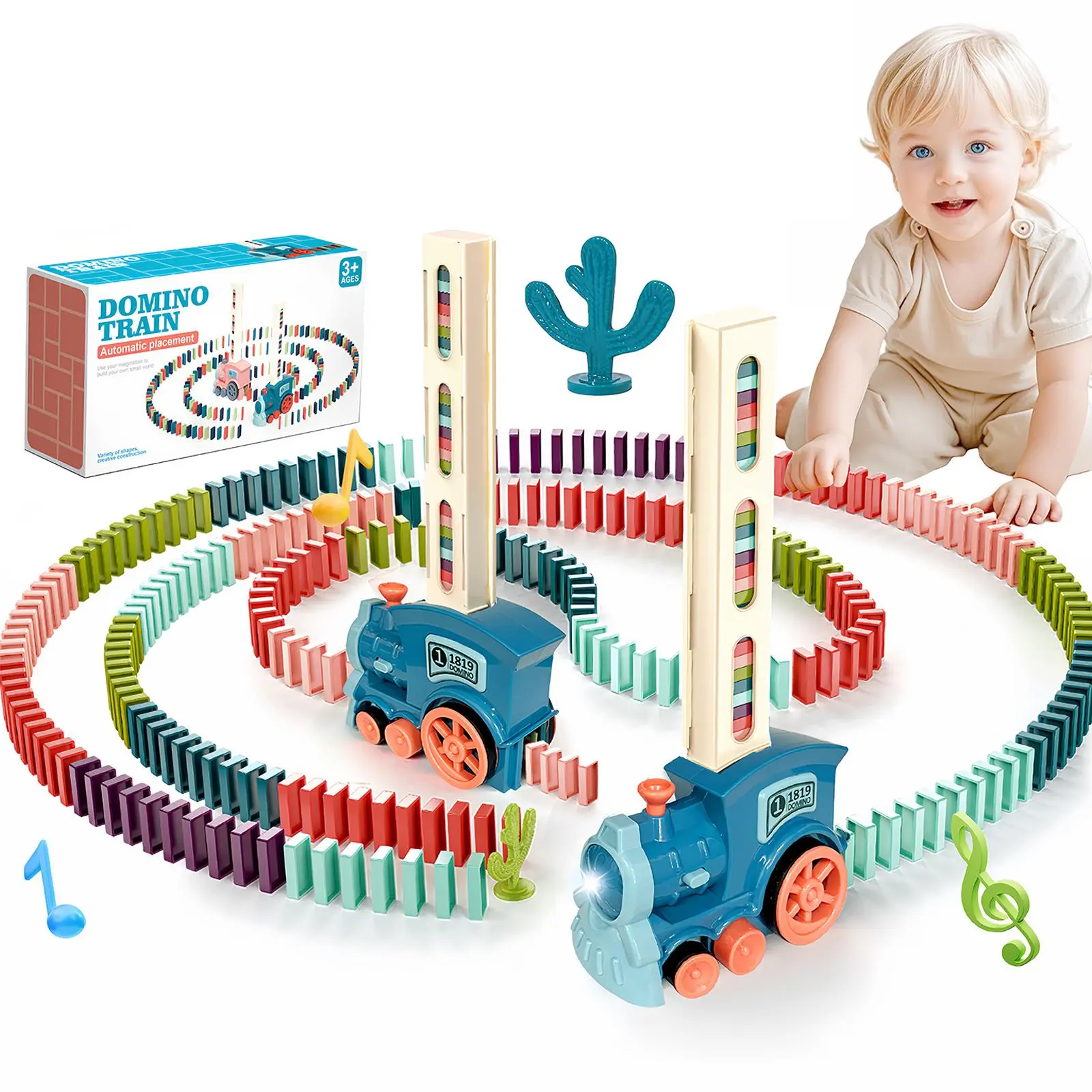 Electric Domino Train Toy Set With Sound and Light, Automatic Domino Train with 60 Pieces Of Domino Pieces, Montessori Toys For Boys And Girls