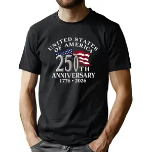 Men's 250th Anniversary USA Flag T-Shirt 1776-2026 - 250 Years of American History Commemorative Shirt, Casual Round Neck Tee for 4th of July, Independence Day Celebrations & Patriotic Events, Machine Washable