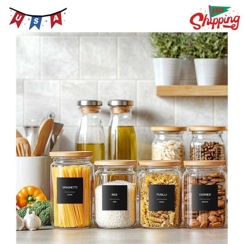 288 Pantry Labels for Food Containers, Black
