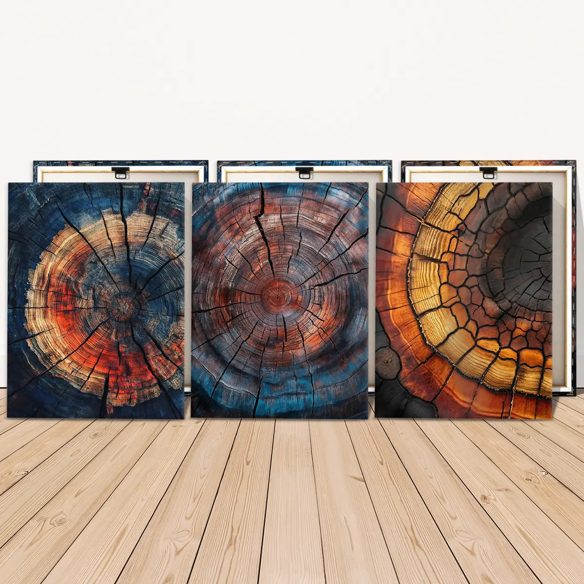 3 Counts Wooden Framed Canvas Painting, Colorful Tree Trunk Rings Art, Exquisite Poster, Perfect Living Room Decoration, Modern Art, Fashion Family Poster, Wall Art Decoration, Waterproof Art, Creative Modern Decoration
