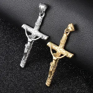 Religious Jesus Cross Pendant Necklace for Men Women Gold Silver Color Crucifix Charm Necklace Box Chain Fashion Jewelry DKP687