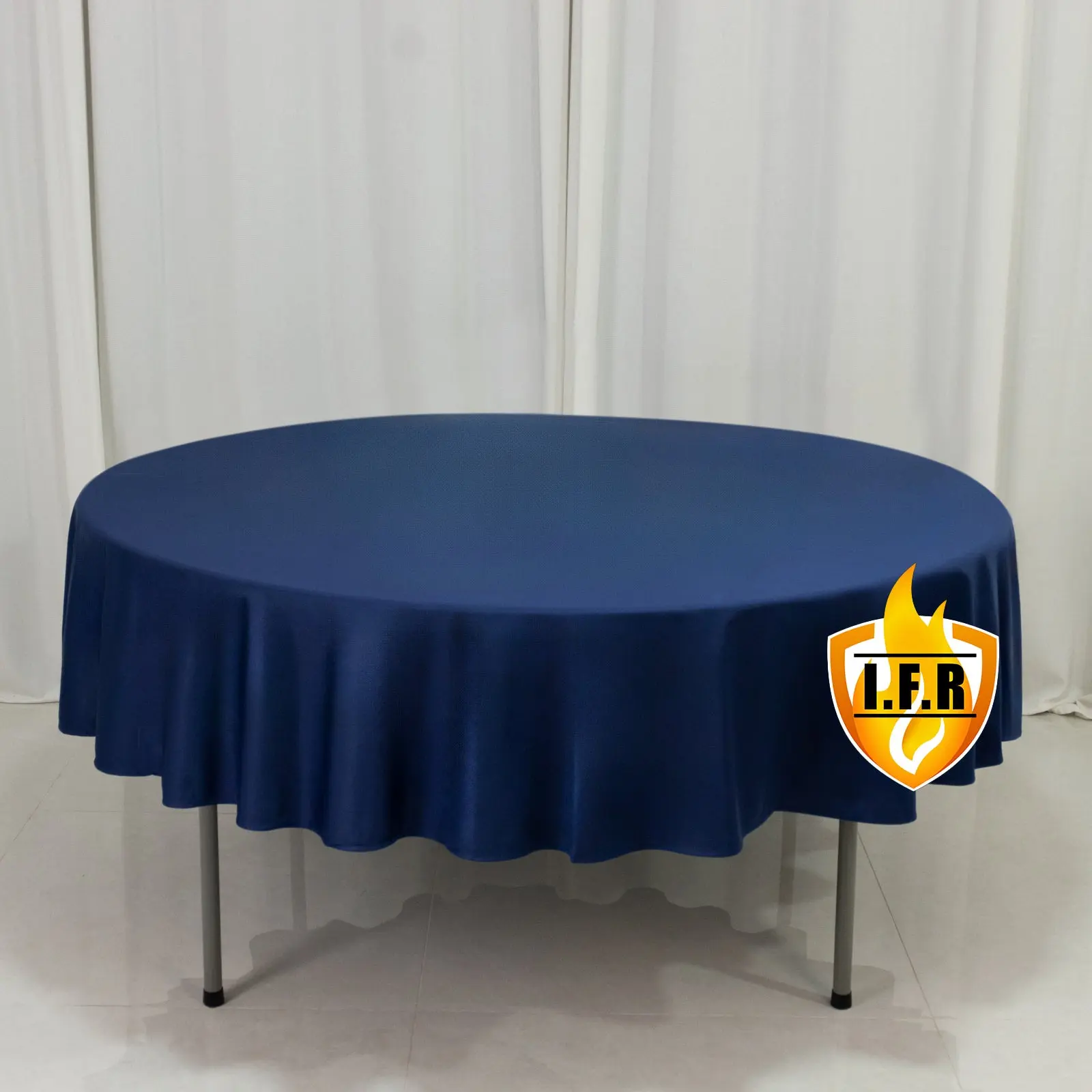 Fire Retardant 90" Round Scuba Polyester Tablecloth – Navy Blue, Wrinkle Free, Stain Resistant Table Cover