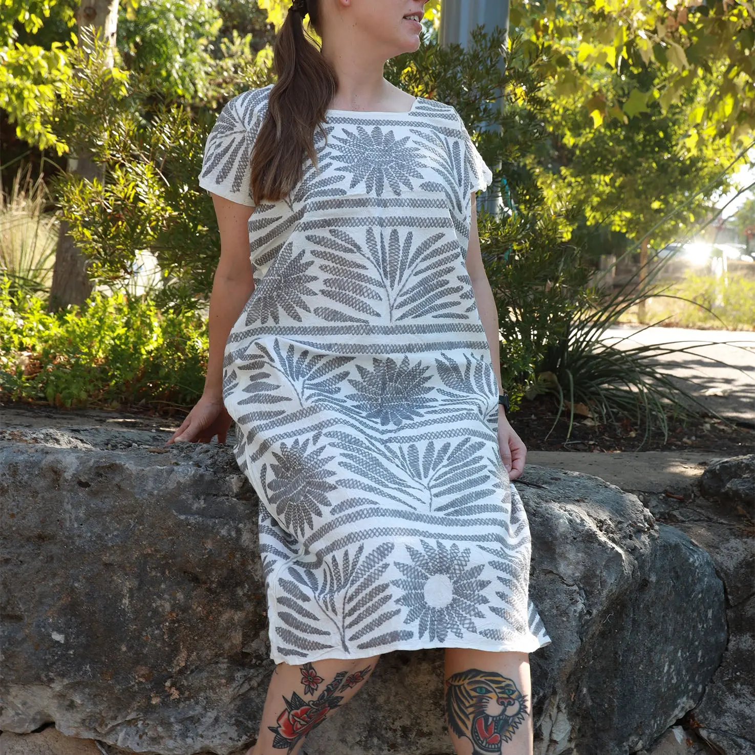 Women's Modest Palmita-Style Huipil Blouse-Dress, 100% Manta Cotton, Hand-Embroidered Multicolor Birds, Sleeveless Oaxacan Piece, Loose Fit, Bohemian-Hippie Style, Lightweight Casual Islamic Clothing, Multicolor Embroidery With Birds, Flowers