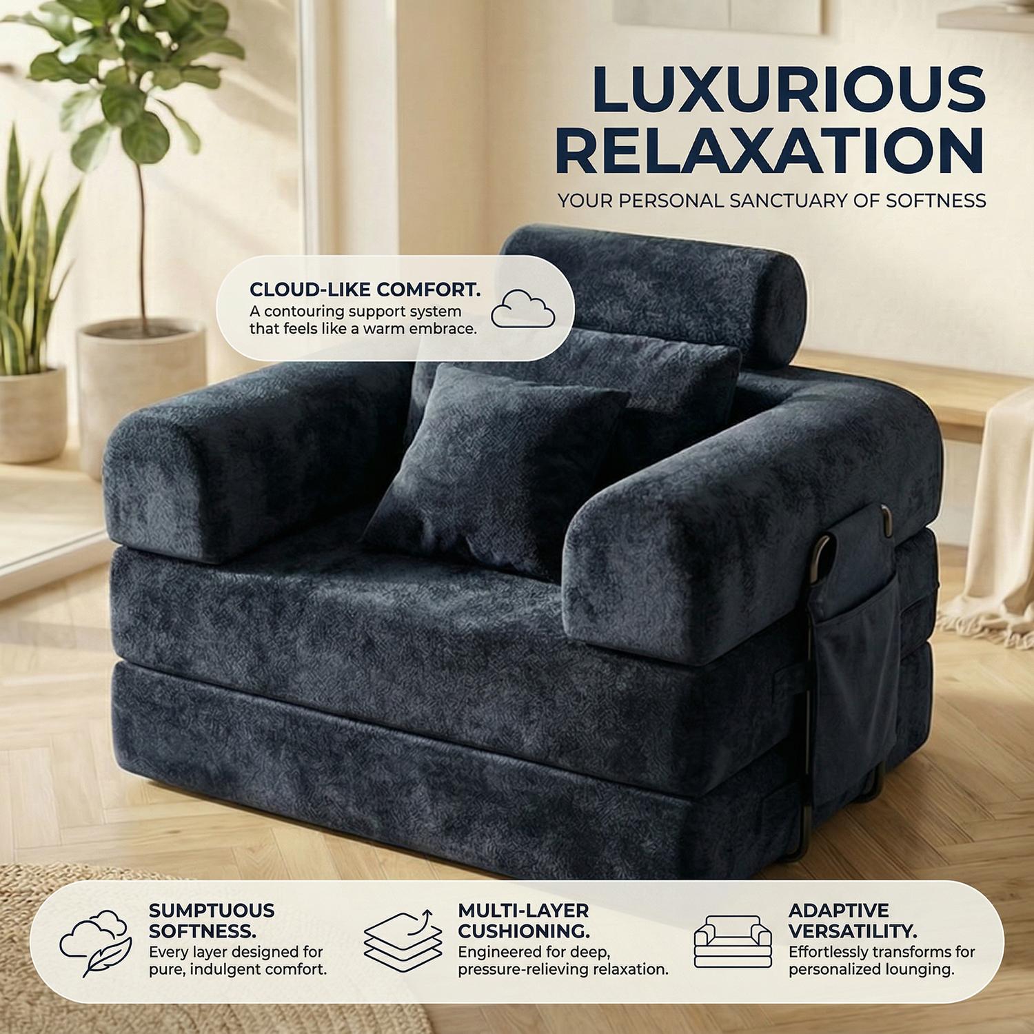 Deep seated single person modular living room bedroom convertible folding sofa bed, comfortable and soft corduroy fabric boneless and installation free with fixed frame design