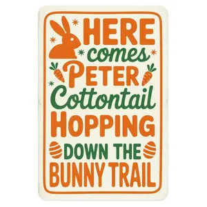 Easter Bunny Cottontail Rabbit Tin Sign, Vintage Easter Peter Rabbit Metal Sign Print Aesthetic Room Decoration for Home Bedroom Kitchen Bar Coffee Bathroom Indoor Outdoor Wall Decor, 8 X 12