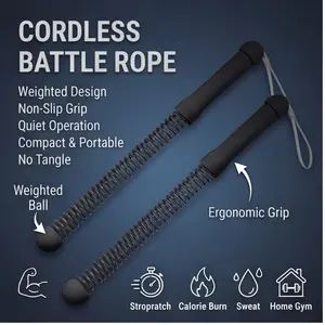 Cordless Battle Rope Full Body Workout with Weighted Design Non-Slip Grip Quiet Operation Compact Portable No Tangle Ergonomic Grip