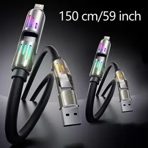 [Buy 1 Get 1 Free] 6.6ft 4-in-1 Multi USB Charging Cable with USB A, Type C, Lightning-MAX65W Fast Charging & Data Sync for iPhone16/15,iPad Pro, Smartphone, fast charger usb cable 4-in-1 fast Breathing Light -max 1 usb-c data 4 1 charging cable