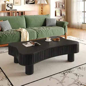 Lift Top Coffee Table with Hidden Storage, 42x27in Fluted Panel Design for Living Room, Silent Hydraulic Lift Mechanism, Curved Edges, Tool-Free Assembly, Adjustable Height 13in to 18.9in, Black summerwins