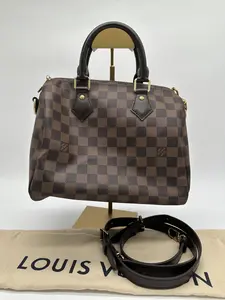 Pre-owned Louis Vuitton coated canvas and leather Crossbody Bags Speedy 25 Bandolier in Damier Ebene