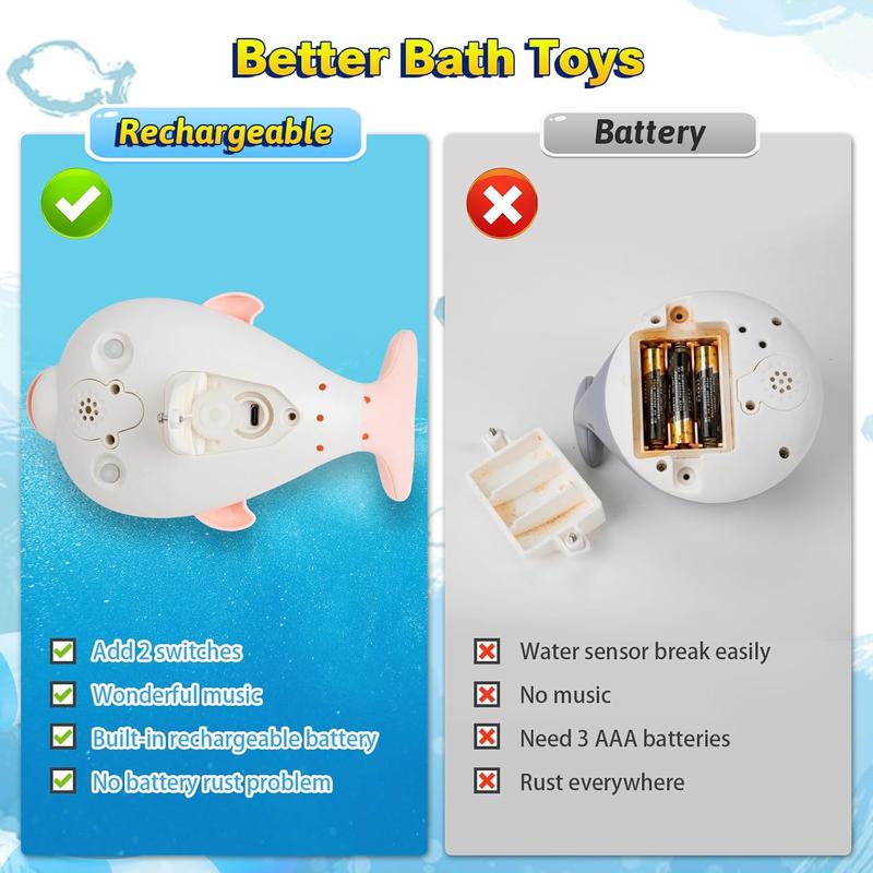 Light Up Baby Bath Toys with Music, Rechargeable Dolphin Sprinkler Bathtub Toy, Floating Water Toys for Toddlers 1-3, Gifts for Boys & Girls Age 1 2 3 4 5, Halloween & Birthday Present – Pink