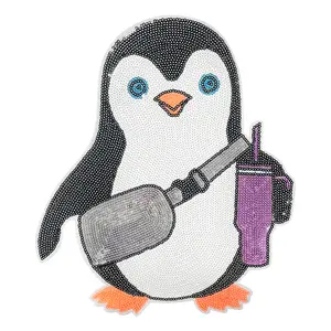 Large Patch DIY Embroidery Kit, Sequined Penguin Design, Perfect for Clothes & Bags Decoration, No Wooden Material Included