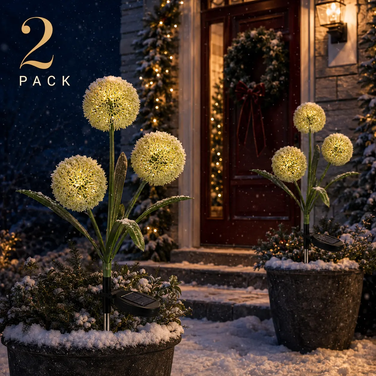 Outdoor Christmas Decorations, 3-Head Solar Dandelion Garden Lights, Realistic Warm Glow, IP65 Waterproof, Upgraded Solar Panel, Energy-Saving Outdoor Flower Lights for Yard, Lawn, Patio & Pathway, Christmas Garden Decor, Holiday Yard Lights