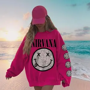 #Nirvana Smiley Graphic Tee, Nirvana Preppy 90’s Utero T-shirt, Nirvana Tour Album Merch, Unisex Hot Pink Crewneck Sweatshirt, Vintage Rock Band Oversized Shirt, Sweater Smiley Graphic Tees, Classic Hoodie, Gift For Fans