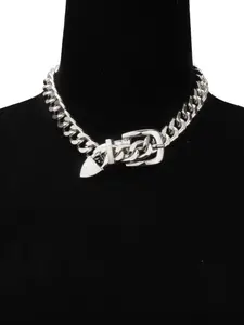 Personalized Thick Chain Belt Buckle Lockbone Necklace, Hip Hop Trendy Metal Geometric Aesthetic Jewelry, Unisex Fashion Accessory