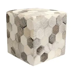 Canvello Home Cowhide Ottoman 18" x 18" x 18"