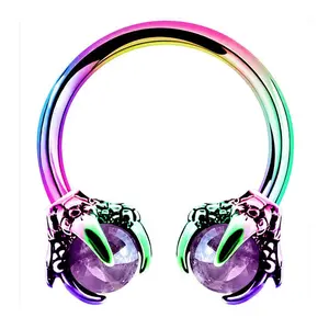 Oufer 16G Dragon Claw Septum Ring Gem Circular Helix Daith Labret Piercing Hoop Ring 316L Stainless Steel 1.2mm Thickness 10mm Inner Diameter