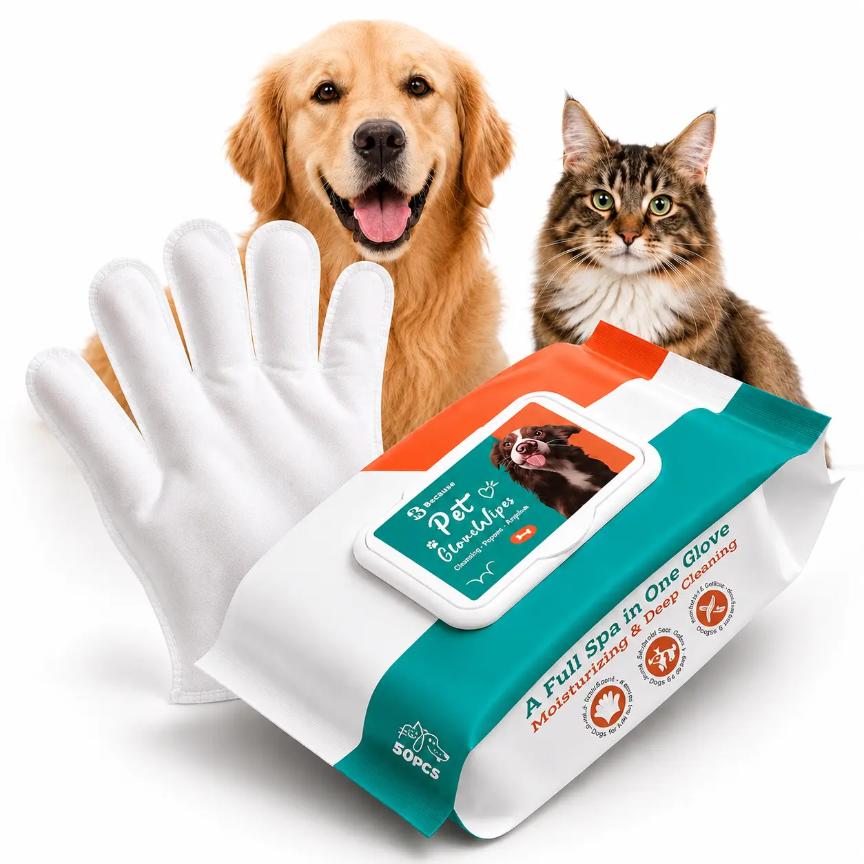 BeComfee 50-Pcs Pet Grooming Wipe Mitts for Dogs & Cats, No-Rinse Disposable Wipes with Controlled Grip for Paw & Coat Quick Clean, Deodorizes, Fur Removal & Sticky Control, Ideal for Daily & Travel Use