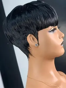 Pixie Cut Wig Burgundy Blonde Color, Short Straight Human Hair Wig, Machine Made, Daily Party Use, Stylish Gift Wig for Women