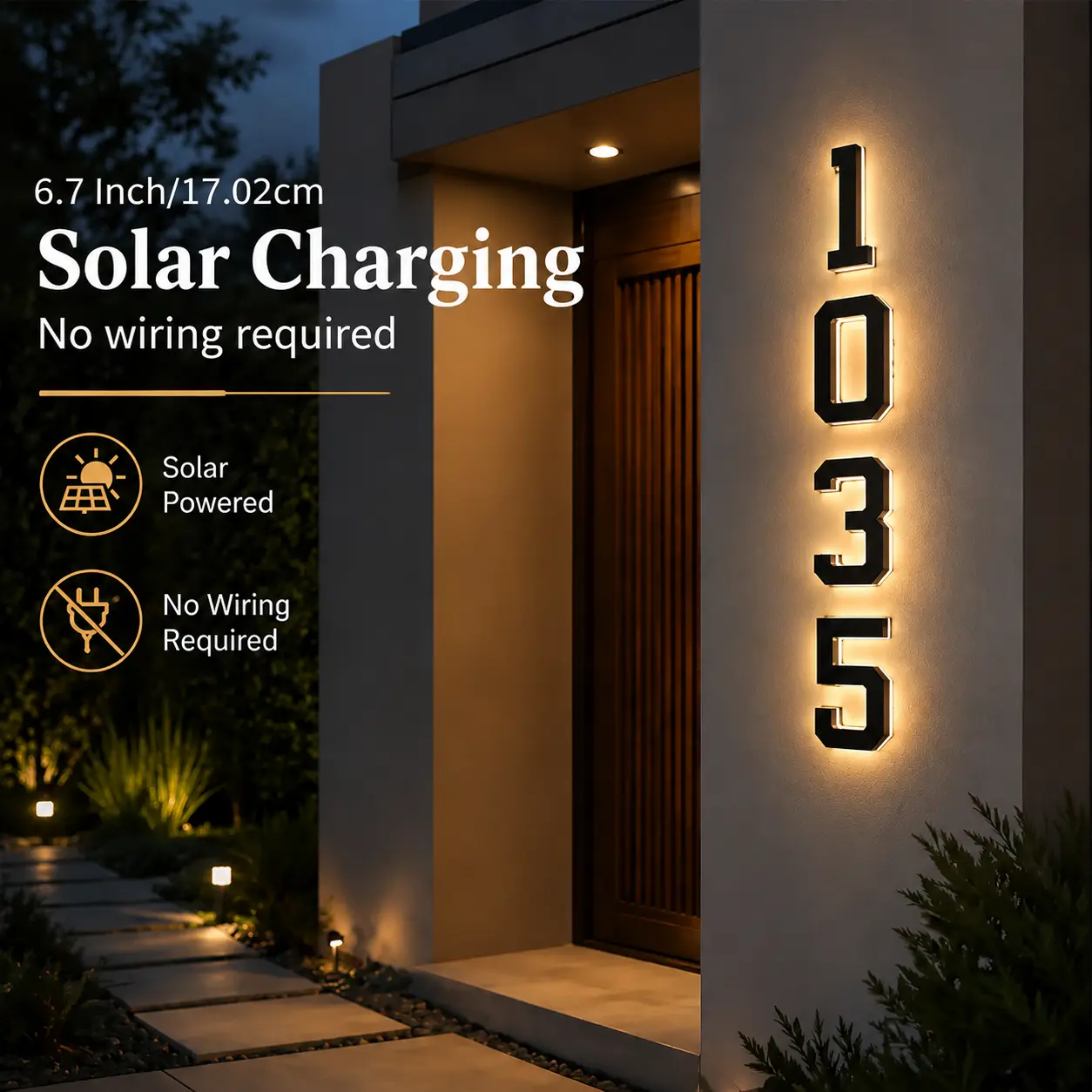 6.7 Inch Solar Lighted House Numbers for Outside, Light Up Waterproof LED Address Signs for Houses