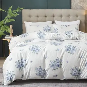 Floral Duvet Cover Set  Size, 3 count Blue Floral Farmhouse Duvet Cover Set- Soft, Lightweight & Breathable, Standard 100 by Oeko-Tex(No Comforter)