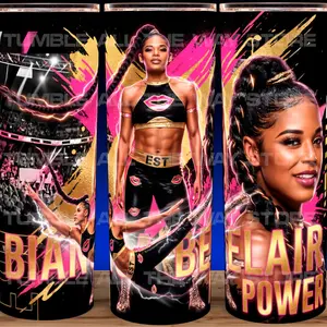 Bianca Belair Wrestling Beauty EST Power Pink and Gold  Cup Mug Tumbler 20oz Stainless Steel Drinkware Reusable Insulated