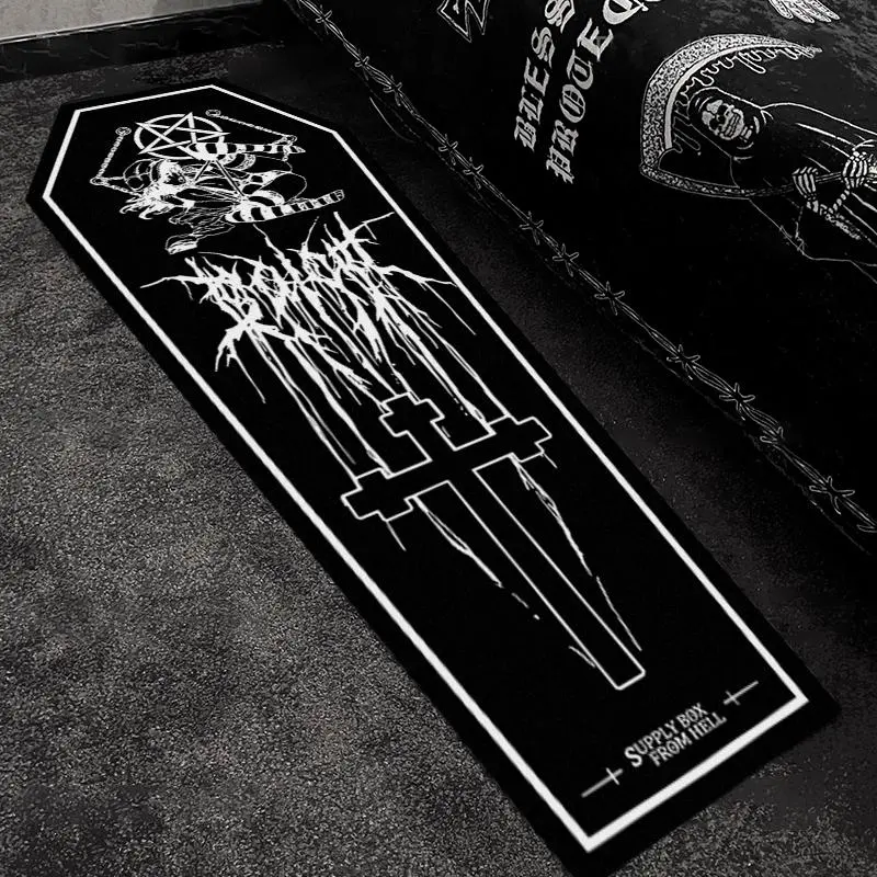 Punk Style Cross Pattern Carpet, 1 Count Non-slip Washable Soft Floor Mat, Decorative Area Rug for Home Living Room Bedroom