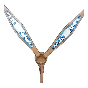 HILASON Western Horse Leather Headstall & Breast Collar Set Turquoise Leopard