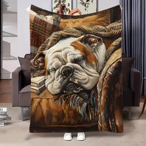 Soft Comfortable Funny Throw Blanket Outdoor Blanket Bulldog Print Shawl Lightweight Flannel Shawl Blanket Warm And Portable,Durable Digital Printed Plush Fabric Ideal Gift, For All Seasons,Camping Blanket