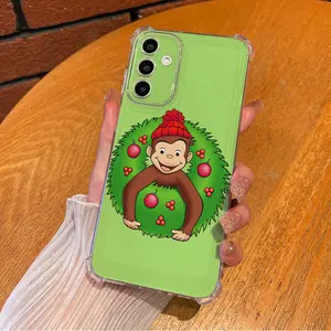 Christmas Monkey curious george iPhone Phone Case pattern Phone Case Childhood Favorite Cartoon  For SAMSUNG GALAXY A14 A15 A16 A25 A26 A34 A35 A36 A53 A54 A55 A56 4G 5G Four - corner Anti - fall Shell Cover with Full Lens Protection