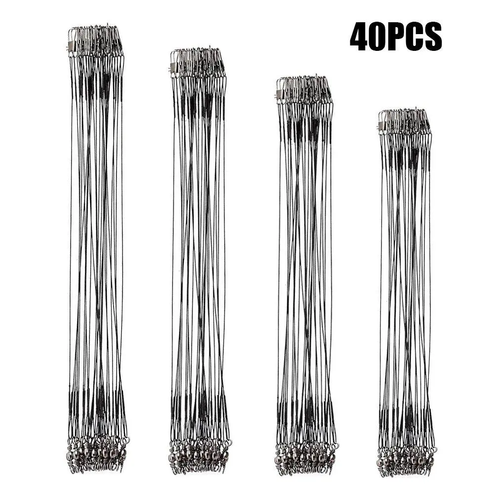 Fishing Tackle Leaders, 40pcs/set Stainless Steel Fishing Leader, Line Wire with Swivel Buckles for Saltwater & Freshwater Connecting Fishing Tackle Lure or Hook, Swivels for Fishing, Fishing Equipment, Fishing Gear Supplies