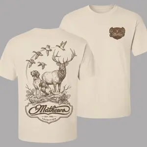 Hunting T-Shirt, Deer and Bird Dog Graphic Tee for Men, Retro Outdoors Hunter Shirt, Classic Hunting Outfit, Gift Idea