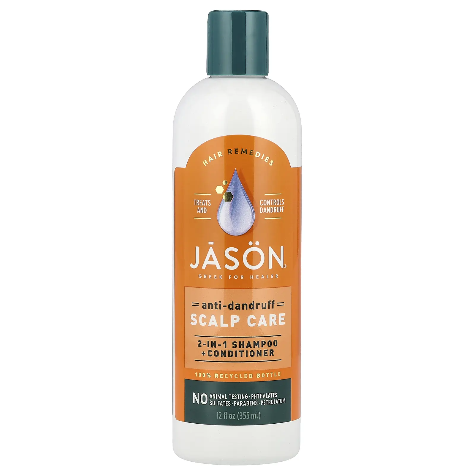 Jason Natural Anti-Dandruff Scalp Care, 2 In 1 Shampoo + Conditioner, 12 fl oz (355 ml)