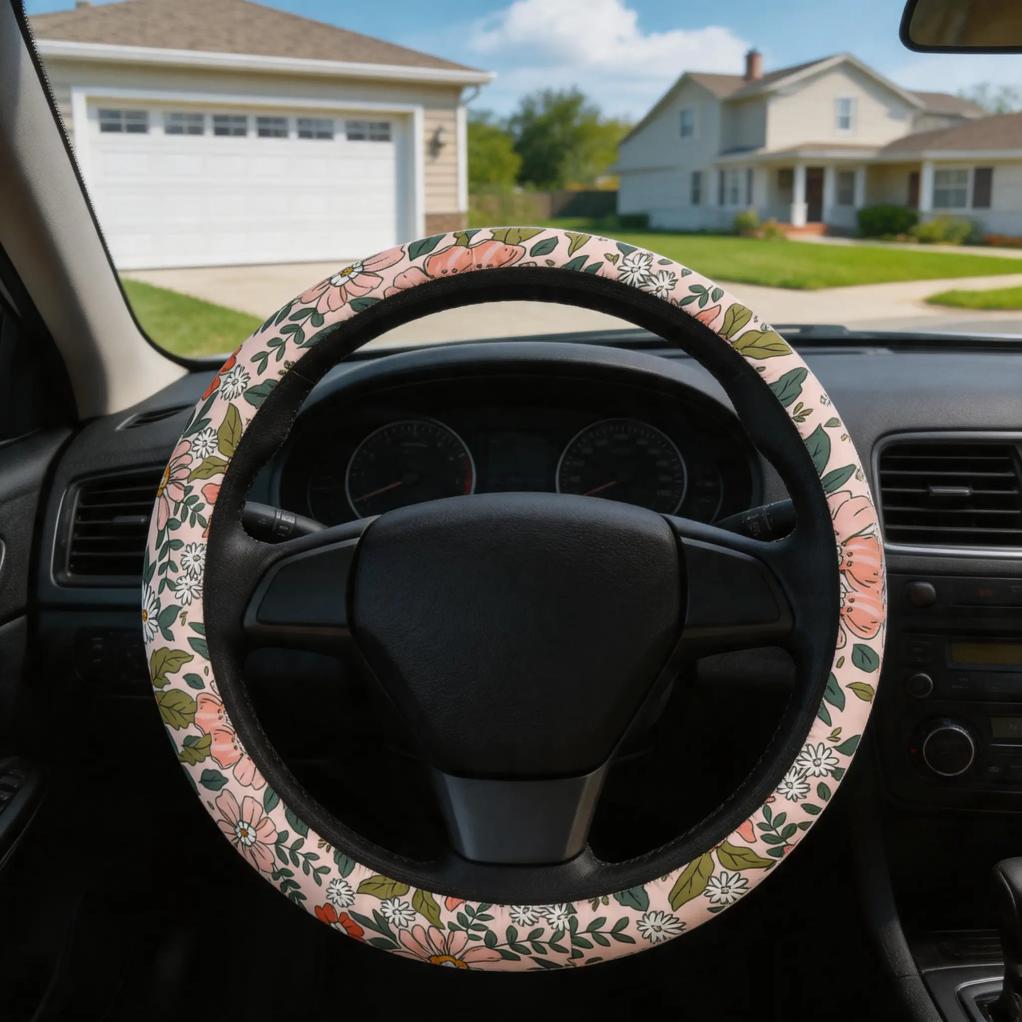 Women's Vintage Floral Butterfly Steering Wheel Cover - Stylish Hippie Style, Non-Slip Purple Cushion Grip, Durable All-Over Floral Pattern, Fits 13-15" for Most Cars, Comfortable Car Interior Decor, Steering Wheel Accessories