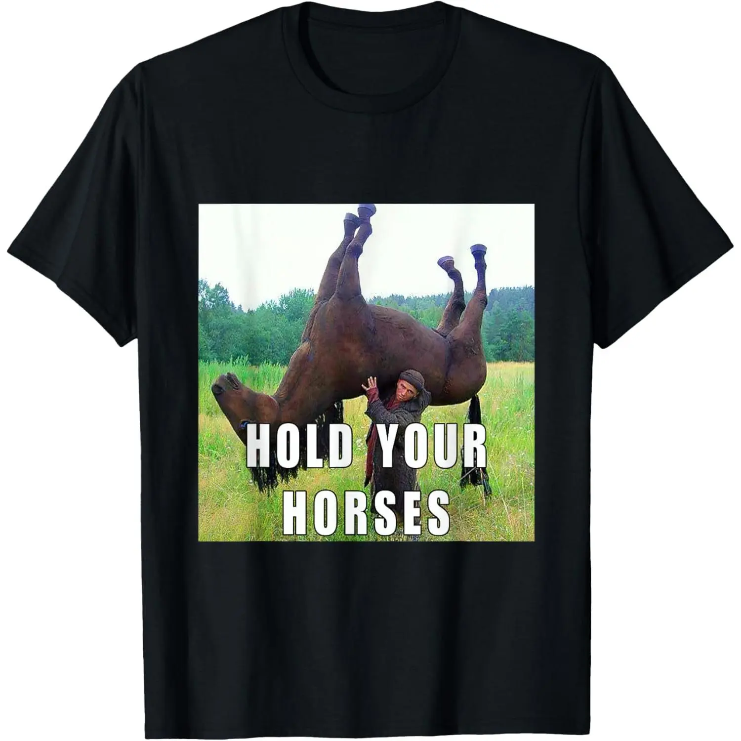 "Hold Your Horse" Graphic T-Shirt, Unisex Oversized Relaxed Fit Short Sleeve Top in 100% Cotton Fabric