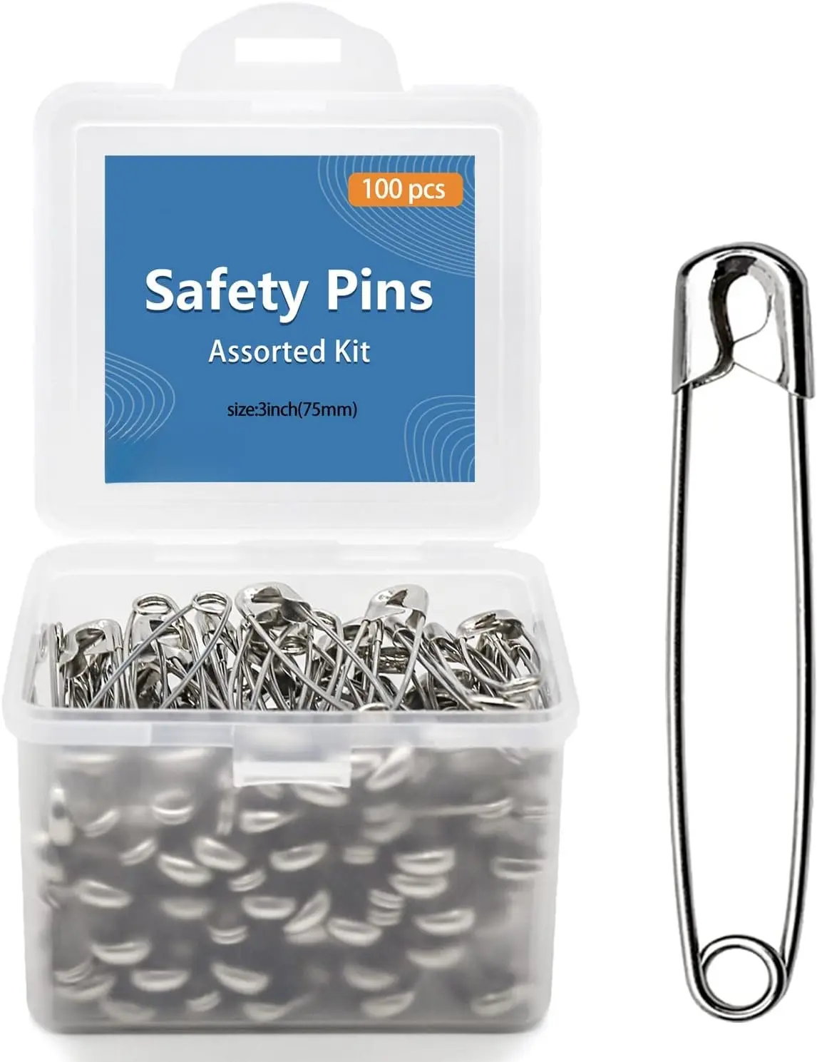 3 Inch Large Safety Pins - 100 count Heavy Duty Steel Wire Pins (Large Size)