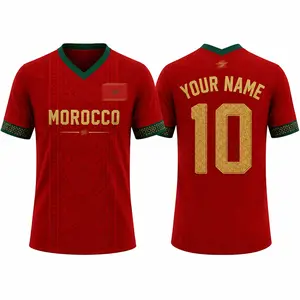 [Custom Name] Personalized Morocco Soccer Jersey, Custom Name and Number Football Shirt, Morocco National Pride Fan Apparel, Red Green Soccer Supporter Tee, Unisex Sportswear, Match Day Outfit, Gift For Morocco Football Fans