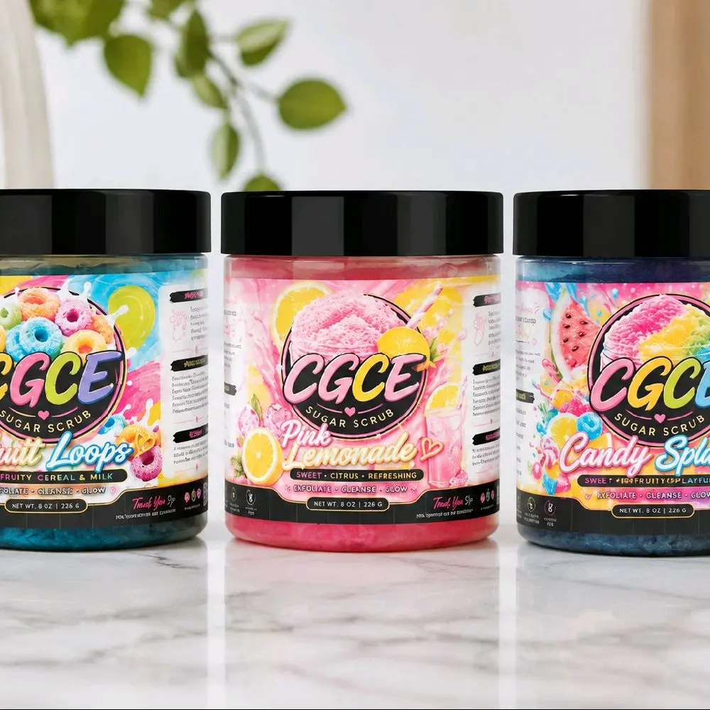 Triple Neon Layered Sugar Scrub, Gentle Exfoliating Body Polish for Smooth & Glowing Skin, Scented with Sweet Candy & Vanilla, 8oz, Food