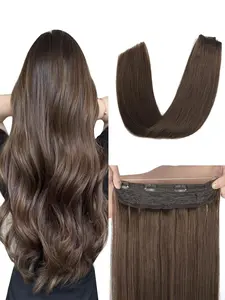 Invisible Halo Hair Extensions Real Human Hair Fish Wire Adjustable Band Secret Clip-in Extension for Women Medium Brown Color 4 Invisible Extension Hairpiece