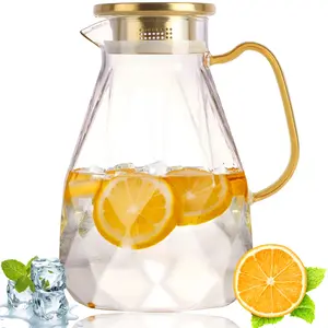 Glass Pitcher,74Oz Glass Water Pitcher with Lid Handle Spout,2.2L Glass Jug Carafe Infuser Iced Tea Beverage Pitcher for Fridge,Clear