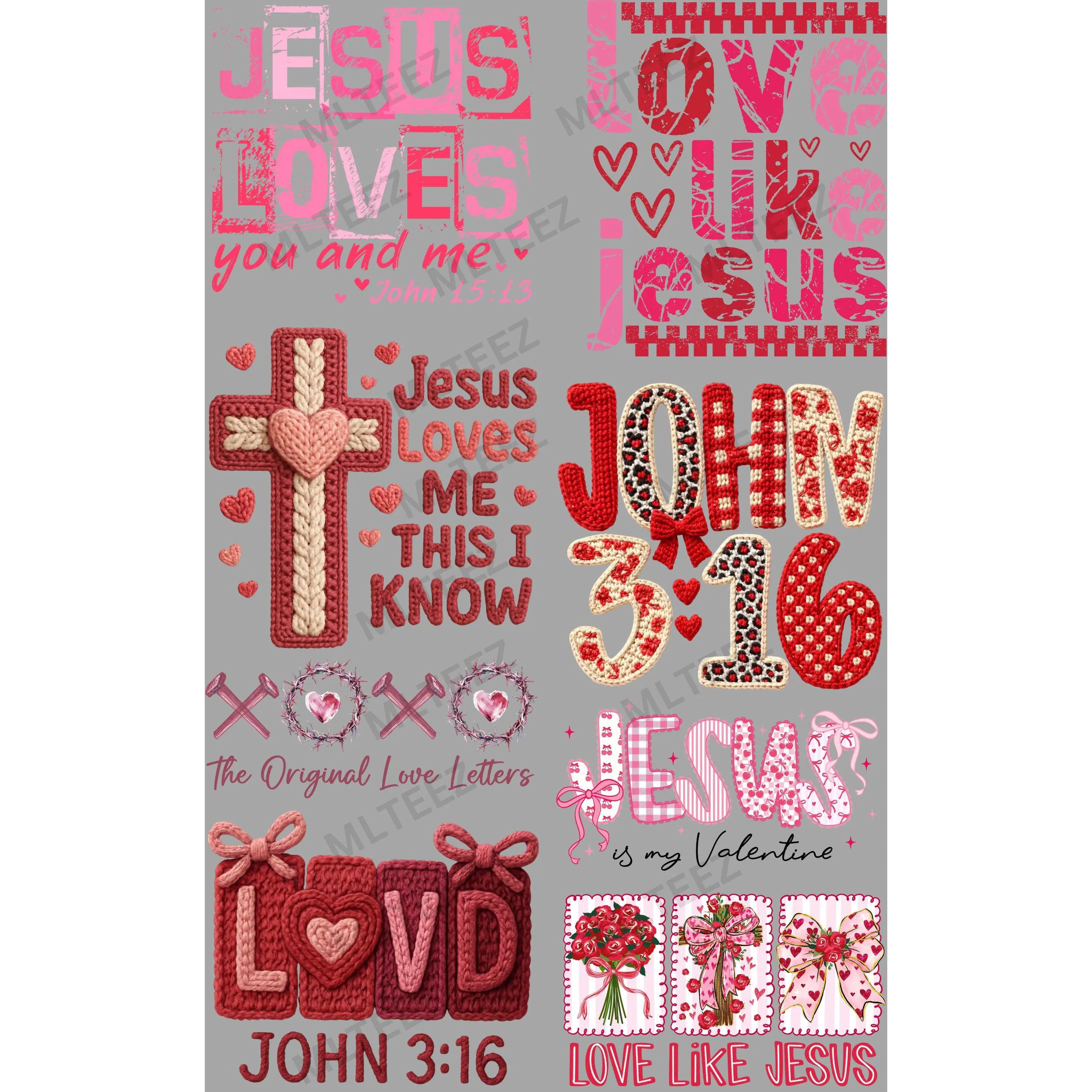 JESUS LOVES YOU AND ME (1) PREMADE GANGSHEET - 22X36 DTF TRANSFERS - DIRECT TO FILM