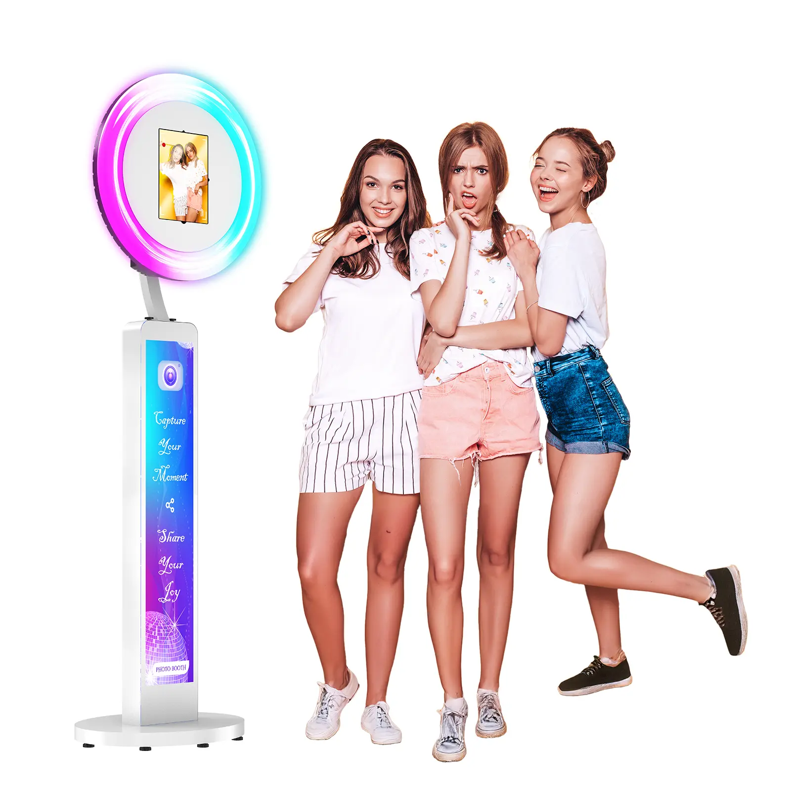 OHYEAHSPIN Portable Photo Booth Stand Compatible with Any Ipad with Software APP and Remote Control, RGB Ring Lights Music Sync for party,festival