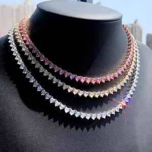 5mm Heart Cut CZ Tennis Chain - Sparkling Pink/White/Golden Necklace | Unisex Daily Wear Jewelry